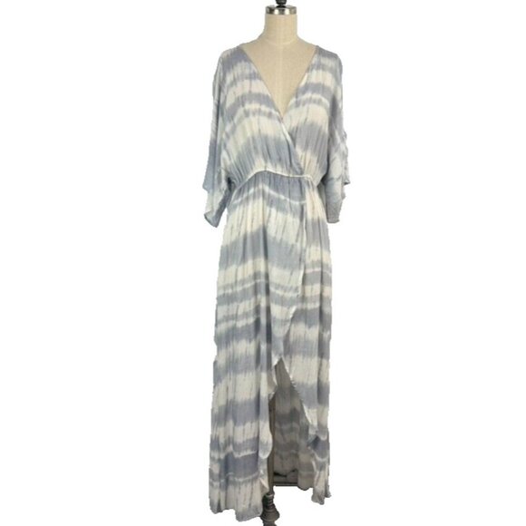 Surf Gypsy Faux Wrap Dress Womens Medium Blue Tie Dye Maxi Swim Cover up Beach - Picture 1 of 11